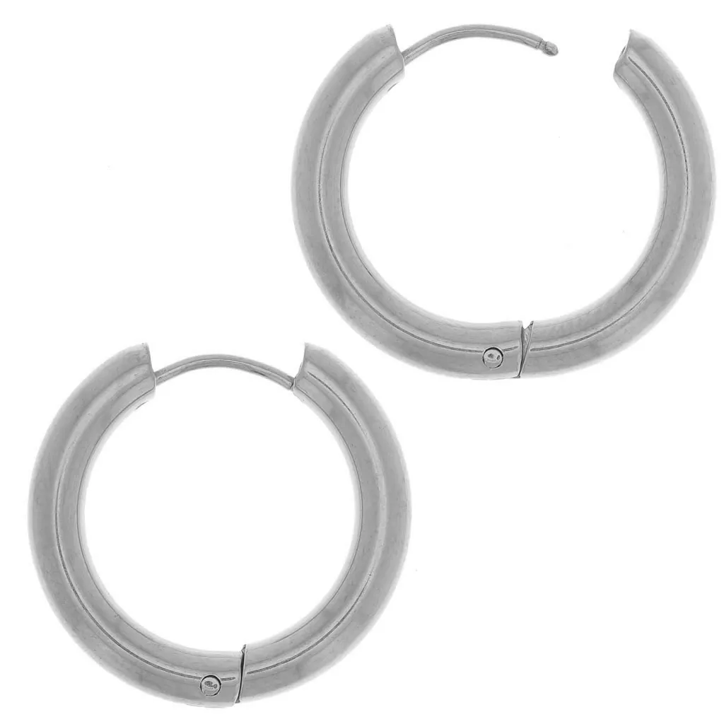 Orecchini A Cerchio Tondi In Acciaio Inox Con Motivo A Pois - Unisex Uomo E Donna