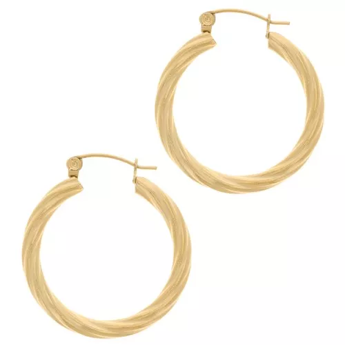 Orecchini rotondi effetto ritorto 30 mm - Acciaio inossidabile 316L dorato x2