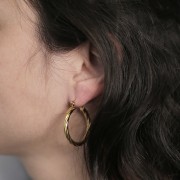 Orecchini rotondi effetto ritorto 30 mm - Acciaio inossidabile 316L dorato x2