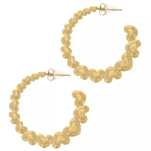 Orecchini a cerchio con cuori - 35 mm - Acciaio inossidabile 316L dorato x2