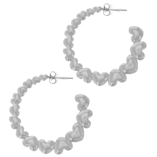 Orecchini a cerchio con cuori - 35 mm - Acciaio inossidabile 316L x2