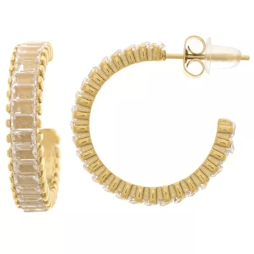 Orecchini da 21 mm con ossido di zirconio - Acciaio 316L dorato - Cristallo x2