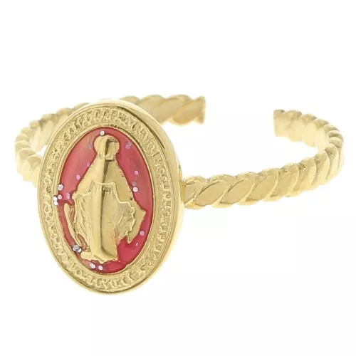 Anello regolabile motivo religioso da T.52 a T58 - Acciaio inox 304L dorato Rosa