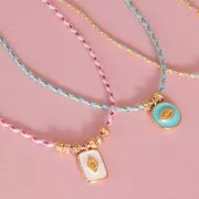 Pendente cuore rotondo 21 mm - Resina - Dorato con oro fino - Rosa intenso x1