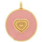 Pendente cuore rotondo 21 mm - Resina - Dorato in oro fino - Rosa chiaro x1|raw }}