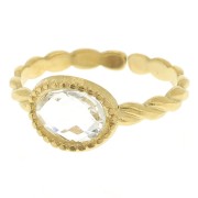 Anello regolabile da T54 a T58 con cabochono- Acciaio inox304L dorato Cristallo|raw }}