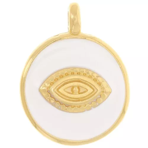 Pendente a forma di occhio rotondo da 18 mm - Resina epossidica - Dorato in oro fino - Bianco x1
