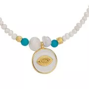 Pendente a forma di occhio rotondo da 18 mm - Resina epossidica - Dorato in oro fino - Bianco x1