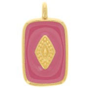 Pendente rettangolo 19x12mm in resina- Dorato in oro fino - Rosa intenso x1|raw }}
