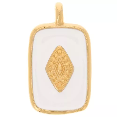 Pendente rettangolare 21x12mm in resina epossidica - Dorato in oro fino - Bianco x1