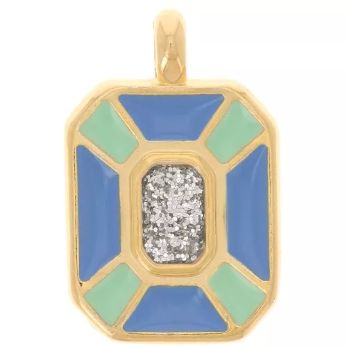 Pendente rettangolo 19x12mm in resina - Dorato in oro fino - Verde - Blu x1