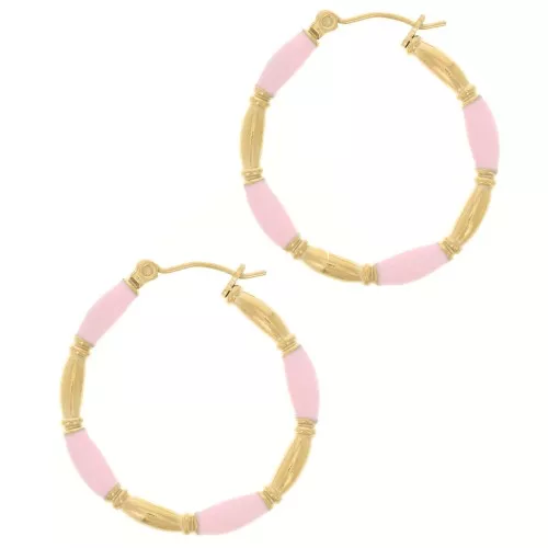 Orecchini a cerchio da 30mm con resina Acciaio inox304L dorato Rosa chiaro x2