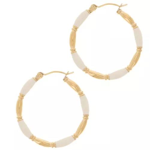 Orecchini a cerchio tondo da 30 mm con resina - Acciaio inox304L dorato - Beige x2