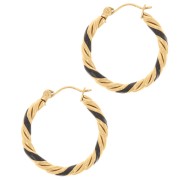 Orecchini a cerchio tondo ritorto 25mm con resina Acciaio inox 304L dorato Nero x2|raw }}