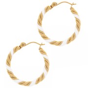 Orecchini a cerchio ritorto 25mm con resina Acciaio inox304L dorato Bianco x2