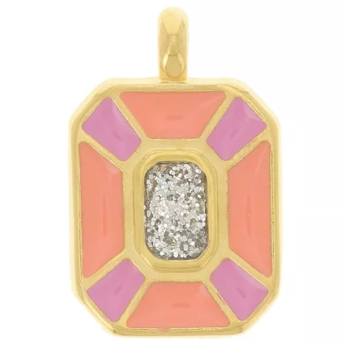 Pendente rettangolo 19x12mm in resina - Dorato in oro fino - Rosa - Salmone x1