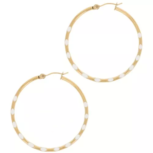 Orecchini a cerchio tondo 40,5 mm con resina- Acciaio inox304L dorato- Beige x2