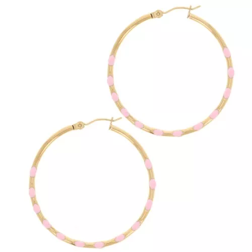 Orecchini a cerchio tondo 40,5 mm- Acciaio inox304L dorato - Rosa chiaro x2