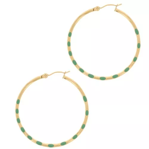 Orecchini a cerchio tondo 40,5mm con resina Acciaio inox304L dorato Verde acqua x2