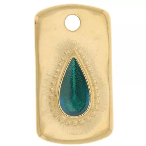 Pendente rettangolare 20x11mm con goccia in resina epossidica - Dorato in oro fino - Verde x1