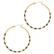 Orecchini a cerchio tondo 40,5 mm con resina- Acciaio inox304L dorato- Nero x2