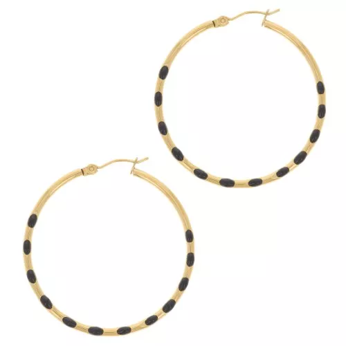 Orecchini a cerchio tondo 40,5 mm con resina- Acciaio inox304L dorato- Nero x2