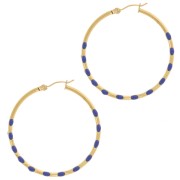 Orecchini a cerchio tondo 40,5 mm con resina- Acciaio inox304L dorato Blu scuro x2