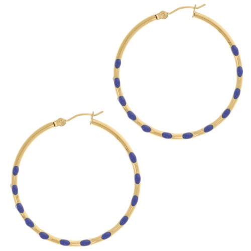 Orecchini a cerchio tondo 40,5 mm con resina- Acciaio inox304L dorato Blu scuro x2