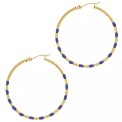 Orecchini a cerchio tondo 40,5 mm con resina- Acciaio inox304L dorato Blu scuro x2