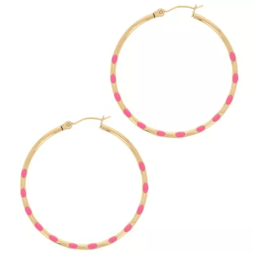 Orecchini a cerchio tondo 40,5 mm con resina- Acciaio inox304L dorato- Rosa x2