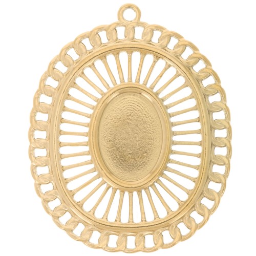 Pendenti ovali traforati 39,5x32 mm per cabochon da 14x10 mm Acciaio inox 304L x2