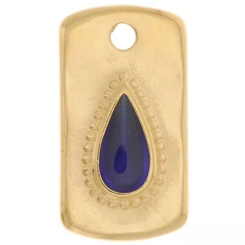 Pendente rettangolo 20x11mm con goccia in resina epossidica -oro fino - Blu x1
