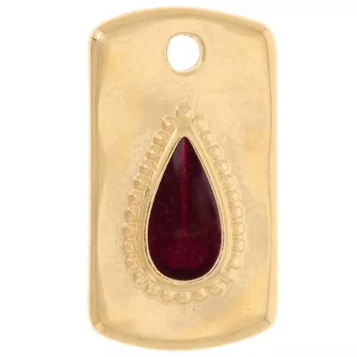 Pendente rettangolare 20x11mm con goccia in resina epossidica - Dorato in oro fino - Rosso x1