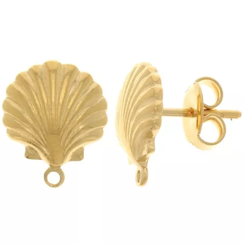 Orecchini a conchiglia 13x10,5 mm con cerchio chiuso - placcato oro 3 micron x2