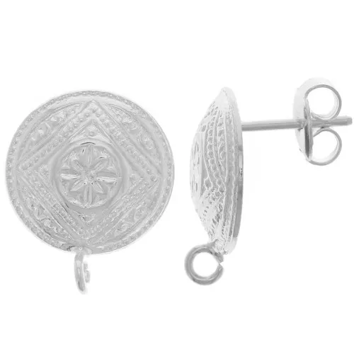 Orecchini etnici tondi 14 mm - anello aperto - placcatura in argento x2