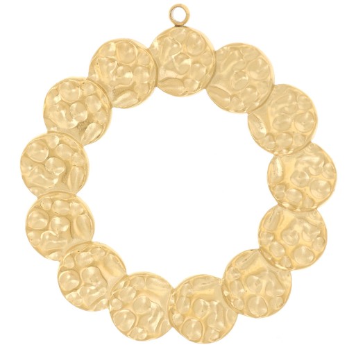 Pendenti rotondi martellati da 35 mm - Acciaio inossidabile 304L dorato x2