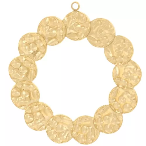 Pendenti rotondi martellati da 35 mm - Acciaio inossidabile 304L dorato x2