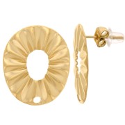Orecchini ovali con effetto plissettato 21x18mm Acciaio inossidabile 304 dorato x2|raw }}