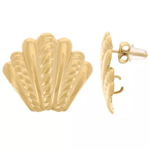 Orecchini perno conchiglia 21x23 mm - Acciaio inossidabile dorato 304L x2