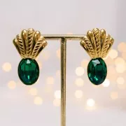 Orecchini perno conchiglia 21x23 mm - Acciaio inossidabile dorato 304L x2