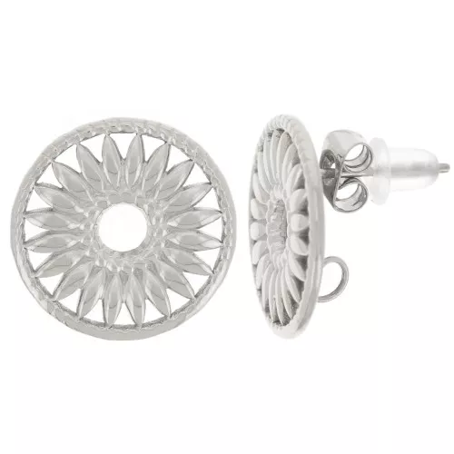 Orecchini tondi da 15 mm - motivo floreale traforato - acciaio inossidabile 304L x2