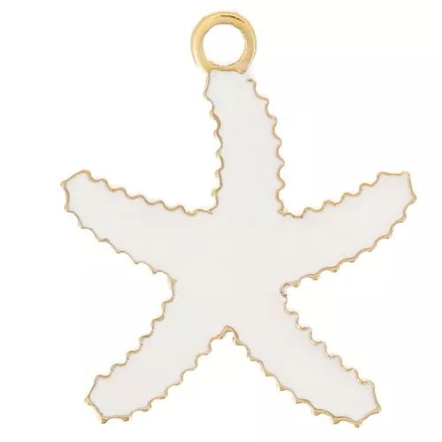 Ciondolo stella marina 12x10 mm - resina epossidica acciaio inossidabile 316L Dorato - Bianco x1