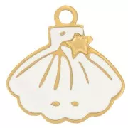 Ciondolo a conchiglia 10x10 mm - Resina - Acciaio inox 316L dorato - Avorio x1