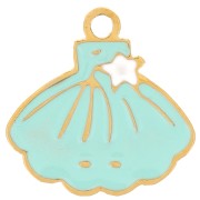 Ciondolo a conchiglia 10x10 mm - Resina - Acciaio inox 316L dorato- Turchese x1|raw }}