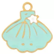 Ciondolo a conchiglia 10x10 mm - Resina - Acciaio inox 316L dorato- Turchese x1