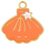 Ciondolo a conchiglia 10x10 mm - Resina - Acciaio inox316L dorato Corallo x1