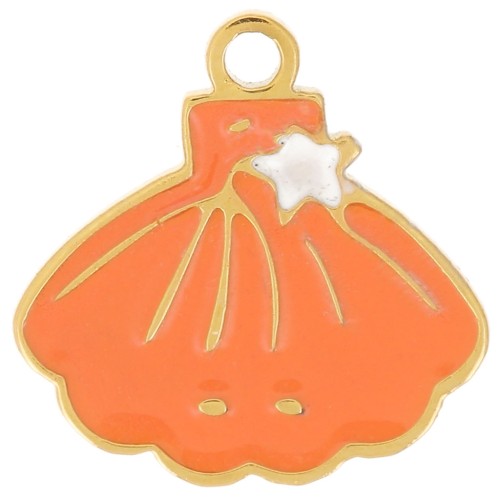 Ciondolo a conchiglia 10x10 mm - Resina - Acciaio inox316L dorato Corallo x1