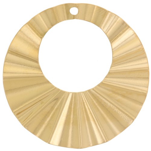 Pendenti rotondi effetto plissettato da 32 mm -Acciaio inossidabile 316L dorato x2