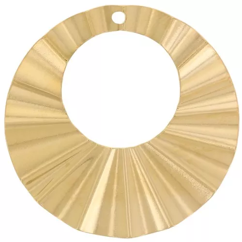 Pendenti rotondi effetto plissettato da 32 mm -Acciaio inossidabile 316L dorato x2
