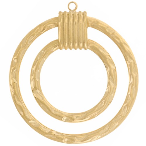 Pendenti doppi a cerchio martellati 31 mm - Acciaio inossidabile 304L dorato x2